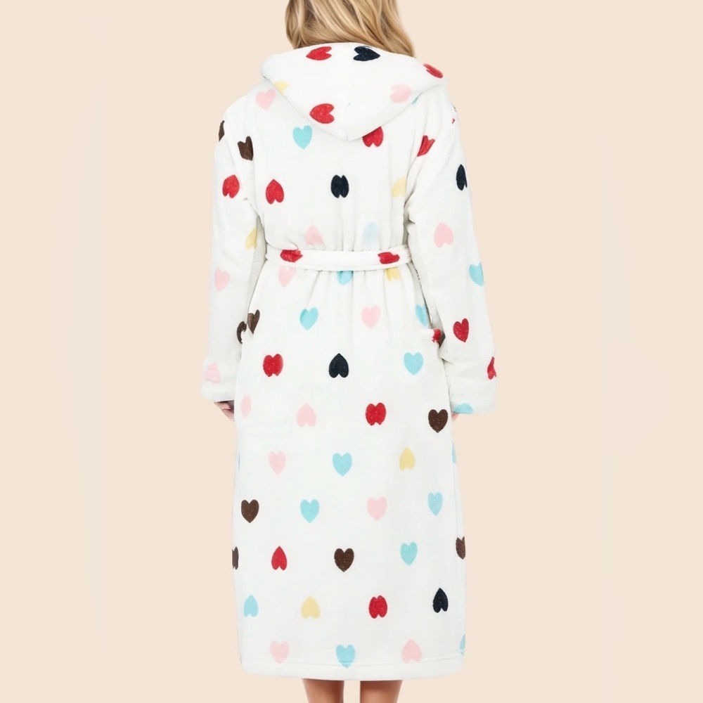 Plush Colorful Heart Print Hooded Robe - Picture 4 of 7